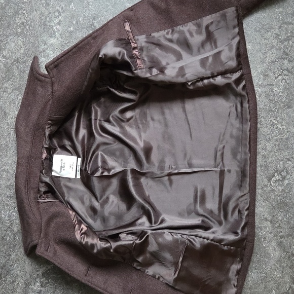 Abercrombie & Fitch EUC Dark Coffee Cropped Wool-Blend Coat XXS - Picture 7 of 16